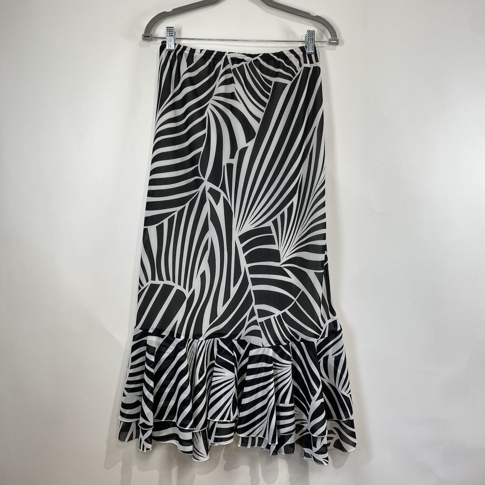 Zebra Ruffle Midi Skirt Size XL Flare Elastic Waist F&A Future Collection Womens